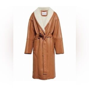 Stand Studio Tan Faux Leather Shearling Fur Belted Coat